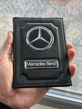 Шкіряна обкладинка для автодокументів із логотипом MERCEDES і держ. номером авто ребриста шкіра з чорною ниткою