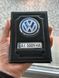 Кожаная обложка для автодокументов с логотипом VOLKSWAGEN и гос. номером авто ребристая кожа с черной ниткою