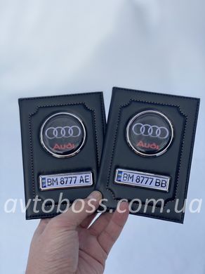 Кожаная обложка для автодокументов с логотипом и гос. номером авто натуральная кожа