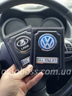 Кожаная обложка для автодокументов с логотипом и гос. номером авто натуральная кожа