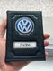 Кожаная обложка для автодокументов с логотипом VOLKSWAGEN и гос. номером авто ребристая кожа с черной ниткою