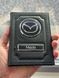 Шкіряна обкладинка для автодокументів із логотипом MAZDA і держ. номером авто ребриста шкіра з чорною ниткою