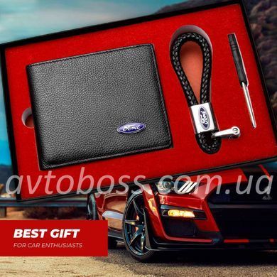 Подарочный набор Аксессуаров FORD кошелек и плетенный брелок Натуральная кожа