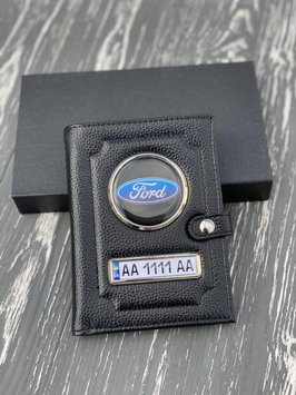 Портмоне для автодокументів і грошей Шкіряна обкладинка з логотипом FORD і гость. номером авто