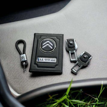 Подарочный набор 3в1 CITROEN Обложка + брелок +заглушки ремней