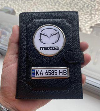 Портмоне для автодокументов и денег Кожаная обложка с логотипом MAZDA и гос. номером авто