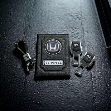 Подарочный набор 3в1 HONDA Обложка + брелок +заглушки ремней