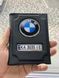 Кожаная обложка для автодокументов с логотипом BMW и гос. номером авто ребристая кожа с черной ниткою