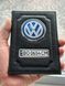Кожаная обложка для автодокументов с логотипом VOLKSWAGEN и гос. номером авто ребристая кожа с черной ниткою