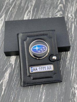 Портмоне для автодокументів і грошей Шкіряна обкладинка з логотипом SUBARU і гость. номером авто