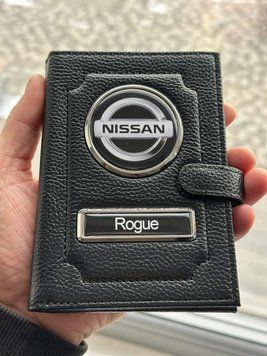 Портмоне для автодокументов и денег Кожаная обложка с логотипом NISSAN и гос. номером авто