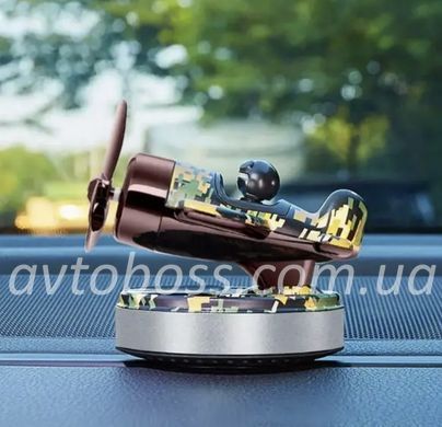 Ароматизатор в авто самолетик с пилотом на солнечной батарее Черний Камуфляж