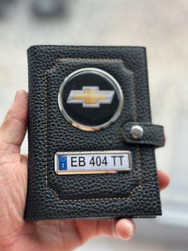 Портмоне для автодокументов и денег Кожаная обложка с логотипом CHEVROLET и гос. номером авто
