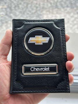 Шкіряна обкладинка для автодокументів із логотипом CHEVROLET і держ. номером авто ребриста шкіра з чорною ниткою