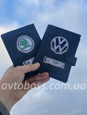 Портмоне для автодокументов и денег Кожаная обложка с логотипом и гос. номером авто