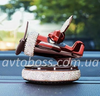 Автомобильный ароматизатор Зайка Пилот со стразами цвет Красний на солнечной батарее