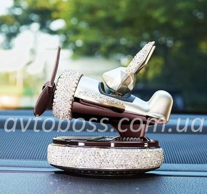 Автомобільний ароматизатор Зайчик Пілот зі стразами колір Білий на сонячній батареї