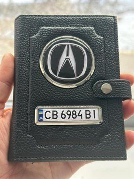 Портмоне для автодокументов и денег Кожаная обложка с логотипом ACURA и гос. номером авто