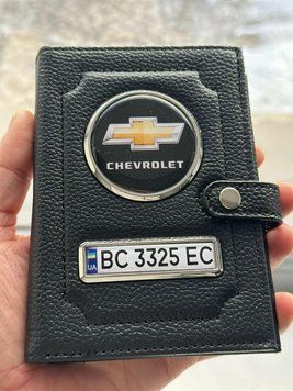Портмоне для автодокументов и денег Кожаная обложка с логотипом CHEVROLET и гос. номером авто