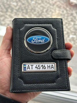 Портмоне для автодокументов и денег Кожаная обложка с логотипом FORD и гос. номером авто