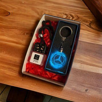 Подарочный набор MERCEDES LED брелок кристал + автопарфюм