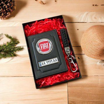 Подарунковий набір FIAT Обкладинка для автодокументів + шкіряний брелок